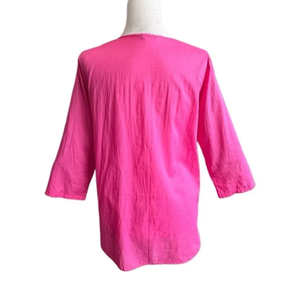J. Crew Hot Pink V-Neck Tunic Top 100% Cotton Blouse SZ S